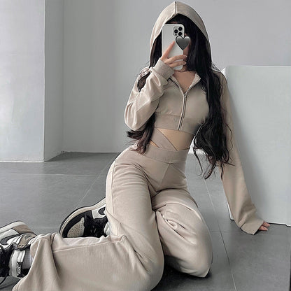 Trendy Hooded Long Sleeve Crop Crop Sweatshirt