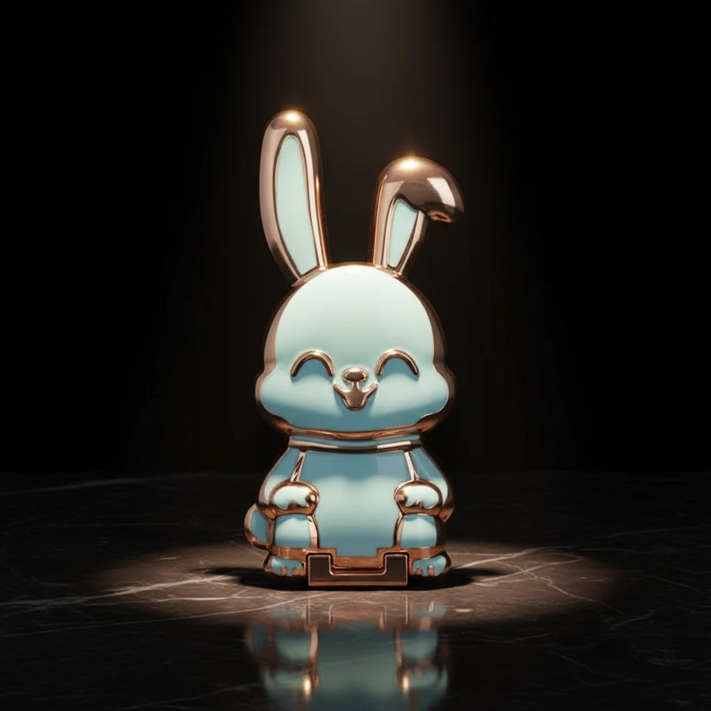 Ultra-Thin Cartoon Rabbit Phone Stand - Universal Finger Ring Holder with Foldable Design and Adhesive Support Frame