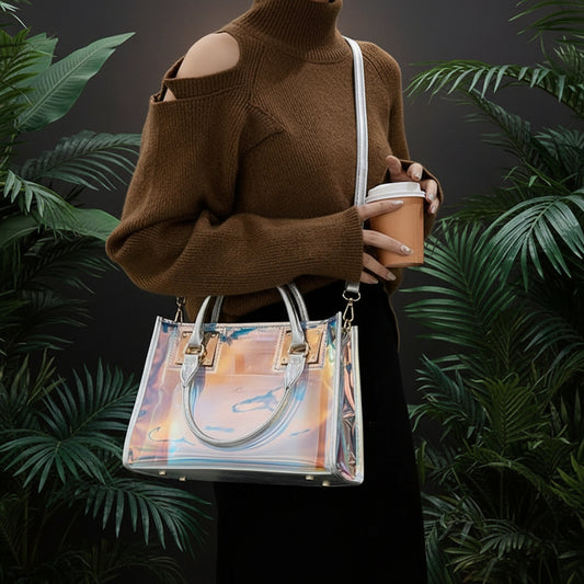 Iridescent Laser Print Convertible Shoulder Crossbody & Handbag