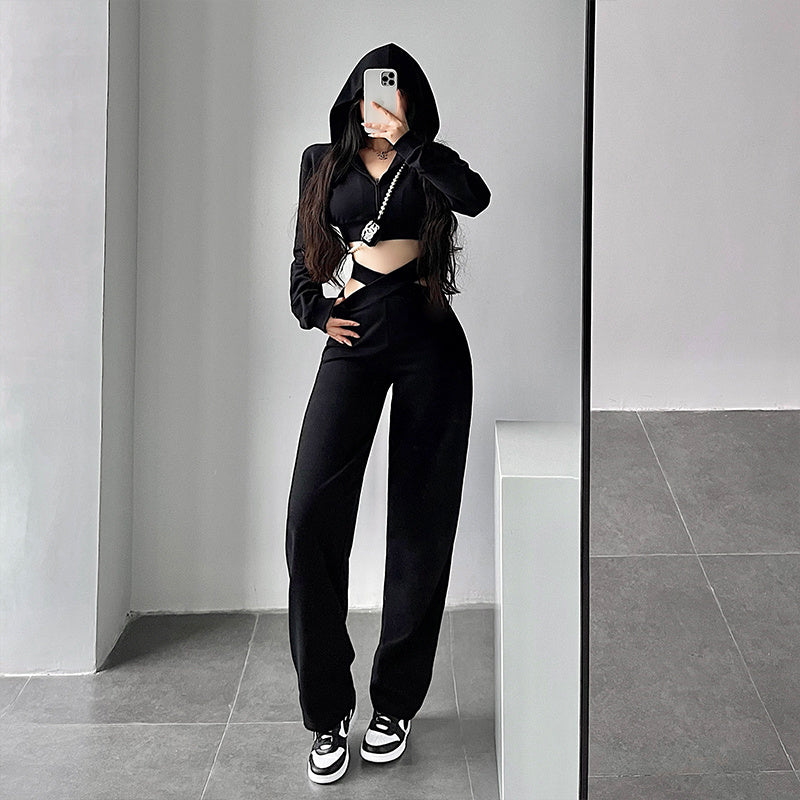 Trendy Hooded Long Sleeve Crop Crop Sweatshirt