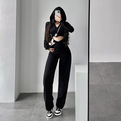 Trendy Hooded Long Sleeve Crop Crop Sweatshirt