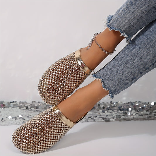Sparkling Rhinestone Mesh Flat Slippers