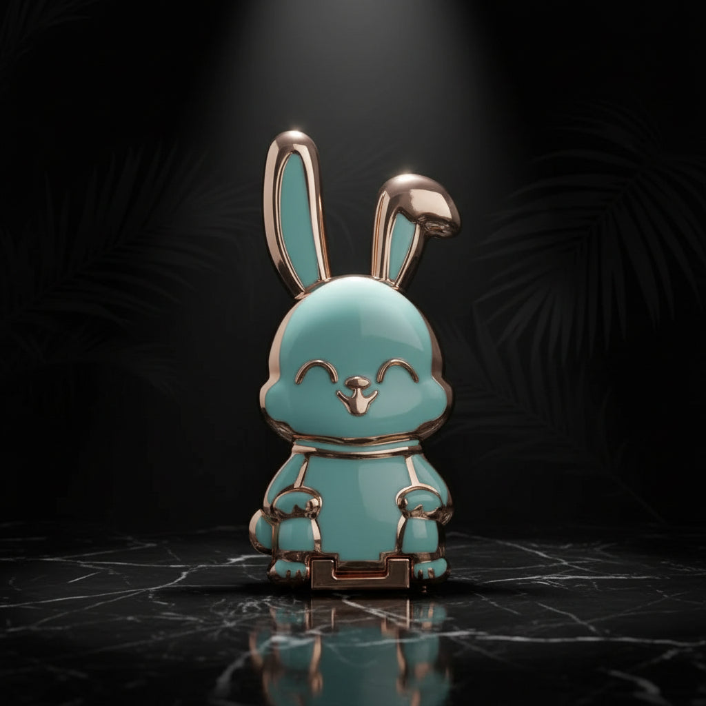 Ultra-Thin Cartoon Rabbit Phone Stand - Universal Finger Ring Holder with Foldable Design and Adhesive Support Frame
