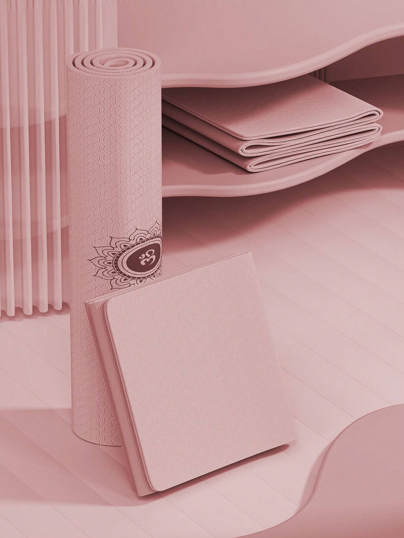 1Pc Pink Foldable Yoga Mat, Tpe Material, 183*61*0.6Cm, Easy to Carry, Suitable for Home Use