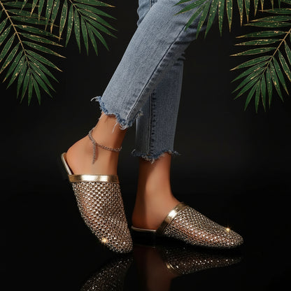 Sparkling Rhinestone Mesh Flat Slippers