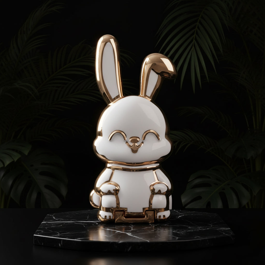 Ultra-Thin Cartoon Rabbit Phone Stand - Universal Finger Ring Holder with Foldable Design and Adhesive Support Frame