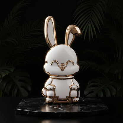 Ultra-Thin Cartoon Rabbit Phone Stand - Universal Finger Ring Holder with Foldable Design and Adhesive Support Frame