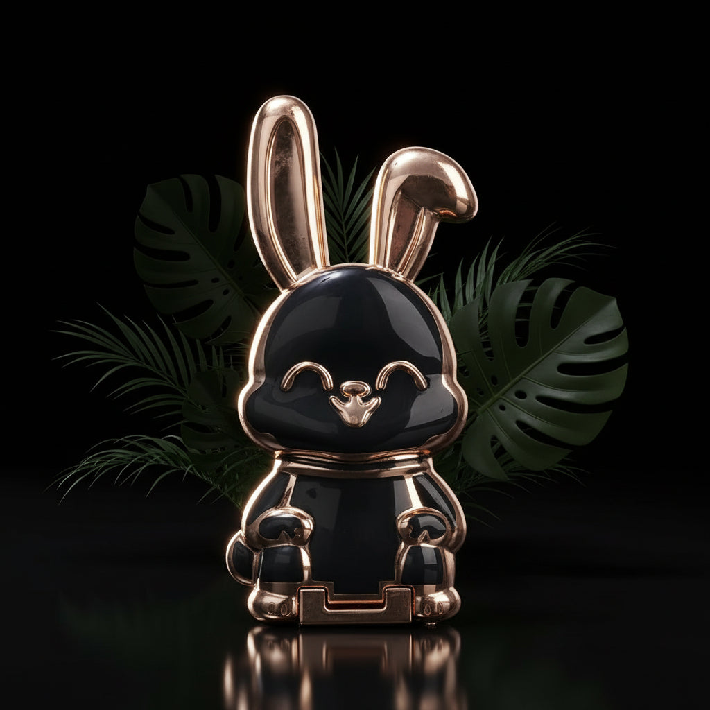 Ultra-Thin Cartoon Rabbit Phone Stand - Universal Finger Ring Holder with Foldable Design and Adhesive Support Frame