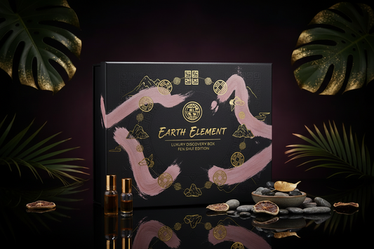 Luxury 'Earth Element' discovery box with decorative elements on a dark background