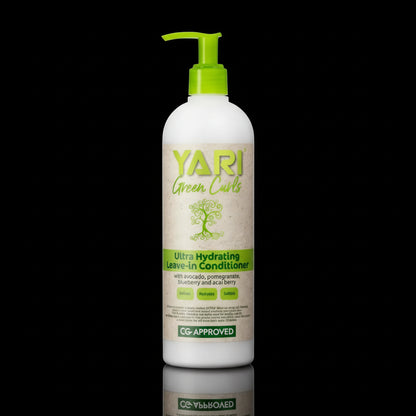 Yari Green Curls ultra hydrating leave-in conditioner bottle on a white background